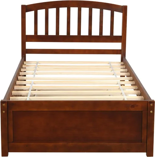 Miniatura 3 de Base de cama individual de madera maciza para niños con nido y cabecera curvada, base de cama de plataforma de perfil bajo con soporte de listones