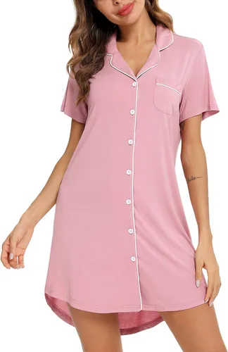 Miniatura 2 de FERDAT Camisón de pijama con botones para mujer, manga larga, talla S-XXL