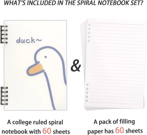 Miniatura 3 de elephtree Cuaderno de espiral, cuaderno recargable y juego de papel de relleno en total de 120 hojas, cuadernos con rayas universitarias con 2