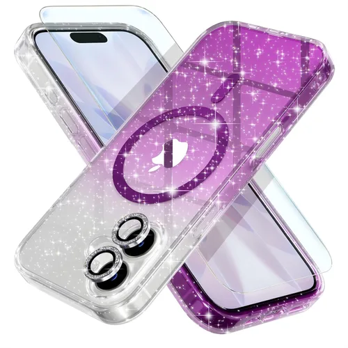 Miniatura 37 de Choiche Funda magnética para iPhone 15 Pro Max, funda transparente con purpurina brillante para mujer