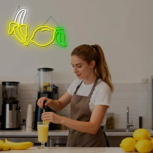 Miniatura 2 de Juego de 2 letreros de neón de plátano y limón (1 luz de plátano + 1 luz de limón) Luces de neón de frutas para decoración de pared, habitación