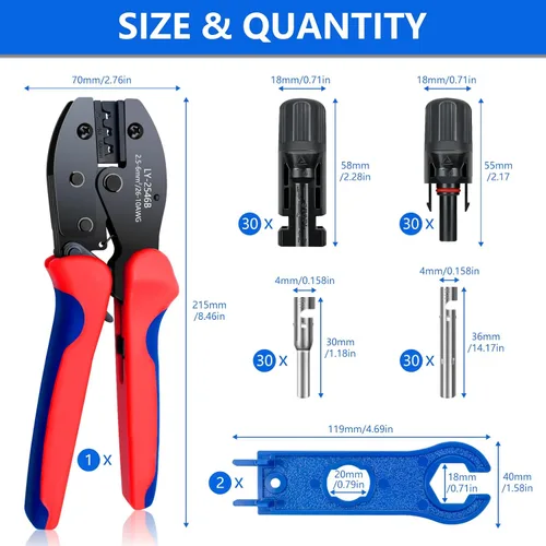 Miniatura 5 de Conector de Panel Solar, Kit de Herramientas de Crimpado Solar de 60 Piezas para Conectar Alambre de Cable de Panel Solar, Kit de Conectores Solares