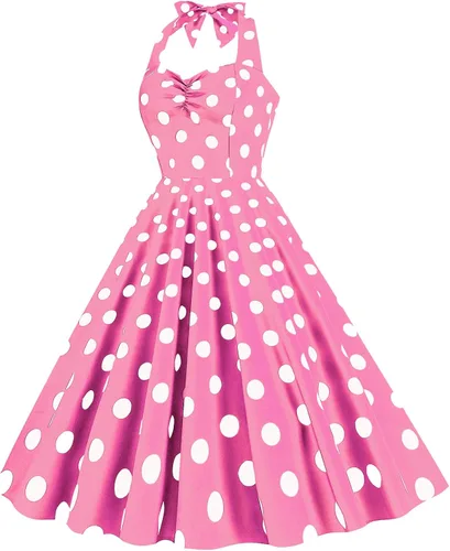 Miniatura 3 de Vestido vintage de los años 50 Audrey Hepburn para mujer, estilo halter, a lunares, retro, rockabilly de los años 50 y 60, para cóctel, fiesta