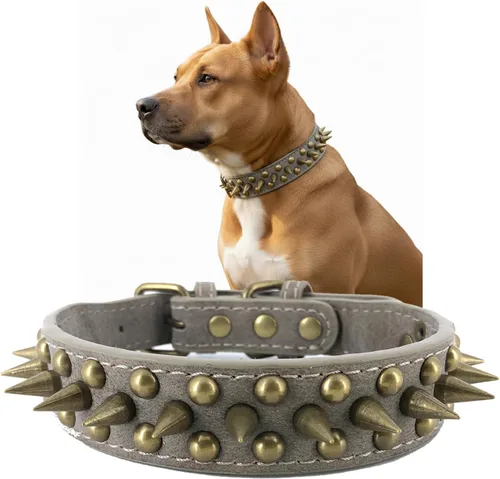 Collar de perro con pinchos, de piel sintética, antimordeduras, collar gótico punk ajustable y resistente para perros pequeños, medianos y grandes,