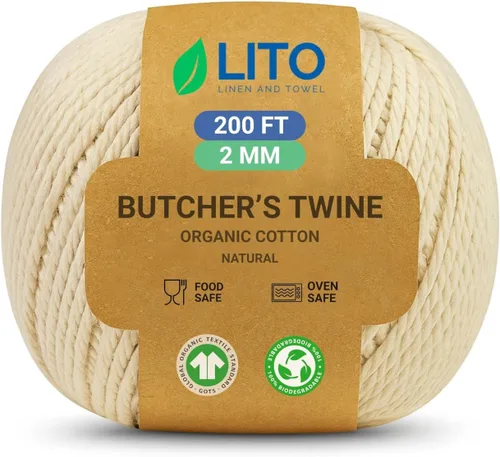 Miniatura 20 de Cordel de carnicero orgánico para cocinar y atar – Cuerda de cocina de algodón natural resistente de 1.2mm de 1000 pies – Cuerda apta