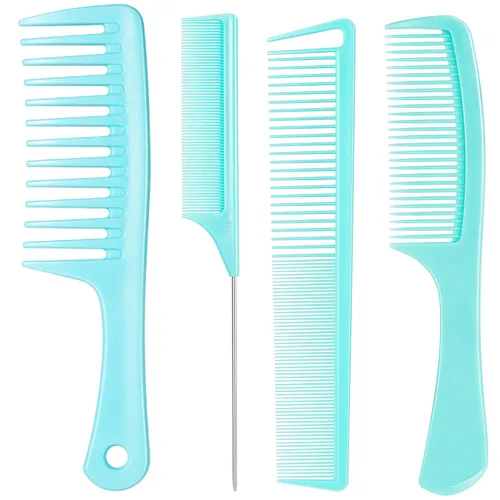 Miniatura 14 de SALON SILK 4 piezas Juego profesional de peines, peines de cola de rata de dientes anchos y finos, juego de corte y peinado para trenzado, barbero