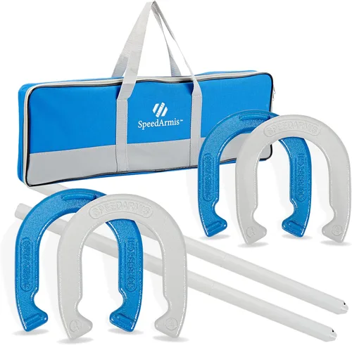 SpeedArmis Juego de herraduras para exteriores, juego de herraduras de césped de tamaño universal, juegos al aire libre para fiestas, playa, patio