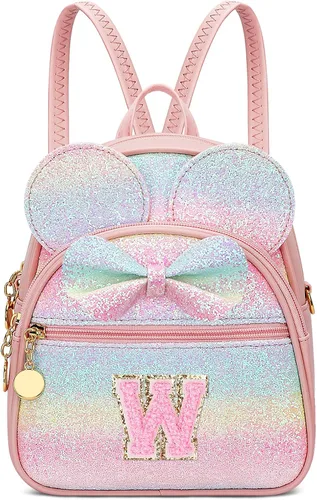 Miniatura 26 de KKXIU Mochilas Mini con Moño Inicial para Niñas y Mujeres, Linda Mochila Pequeña con Asa de Bolso, Regalos Personalizados para Niños, Arcoíris