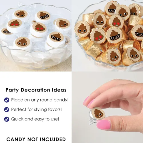 Miniatura 7 de Big Dot of Happiness Party 'Til You're Pooped - Poop Emoji Party - Calcomanías redondas pequeñas para caramelos, etiquetas para recuerdos de fiesta