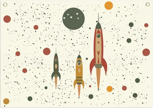Miniatura 35 de Banner de aula de sistema solar, planeta espacial en lienzo de algodón beige para escuela en casa, jardín de infantes, guardería y decoración
