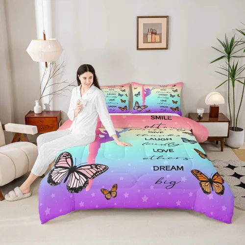 Miniatura 94 de Erosebridal Juego de ropa de cama de princesa de ballet, tamaño Queen, juego de edredón de 3 piezas para niñas bailarinas de ballet, lindo juego