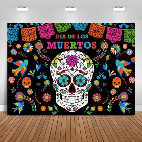 Mocsicka Telón de fondo del Día de los Muertos Día de los Muertos para fotografía, fiesta mexicana, calavera de azúcar, decoración de mesa,