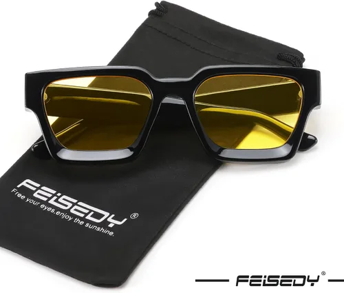 Miniatura 111 de FEISEDY Gafas de sol cuadradas retro de los años 90 para mujeres y hombres, gafas de sol rectangulares gruesas de moda con protección UV400 B2385