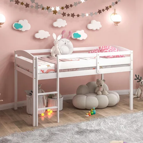 Miniatura 6 de Giantex Cama alta individual con escalera, cama alta de madera de perfil bajo con 30 pulgadas de espacio libre y rieles de protección de seguridad