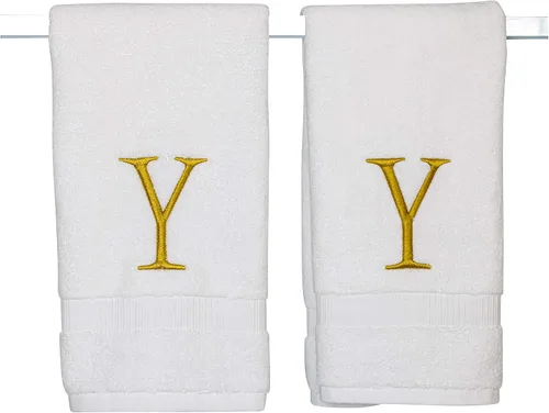 Miniatura 202 de Toalla de mano con inicial beige para baño, toalla bordada decorativa de calidad de hotel de lujo con monograma para tocador, spa, certificado