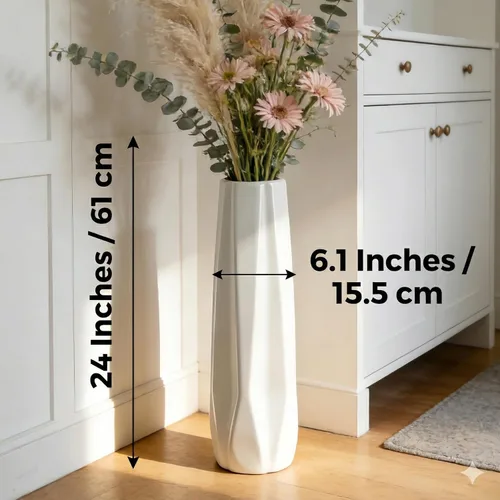 Miniatura 3 de Florero grande de cerámica, jarrón de flores blanco de 24 pulgadas de alto, jarrones decorativos para sala de estar, decoración moderna del hogar