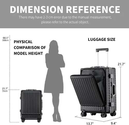Miniatura 7 de Equipaje de mano aprobado por aerolíneas con compartimento para laptop, equipaje multifuncional de marco de aluminio de 20 pulgadas con puerto