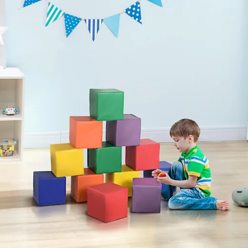 Miniatura 2 de Soozier Bloques de juego suaves de 12 piezas, juguete de espuma suave, bloques de construcción y apilamiento, juguetes de aprendizaje compatibles