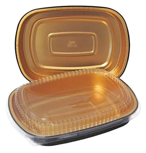 Miniatura 5 de Durable Packaging recipiente de plástico para plato principal con tapa de cúpula, tamaño grande, S, Negro y Dorado, 100