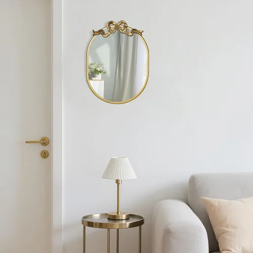 Miniatura 7 de SANY DAYO HOME Espejo ovalado con marco de metal dorado de 16 x 12 pulgadas para colgar en la pared, con lazo decorativo, moderno espejo de cristal