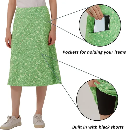 Miniatura 49 de NOOYME Falda pantalón de 28 pulgadas para mujer con 3 bolsillos, modesta, longitud hasta la rodilla, atlética, midi