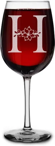Miniatura 13 de shop4ever Copa de vino con monograma floral con inicial grabada de 16 onzas (B), copa de vino grabada con tallo para mujer, regalo de cumpleaños