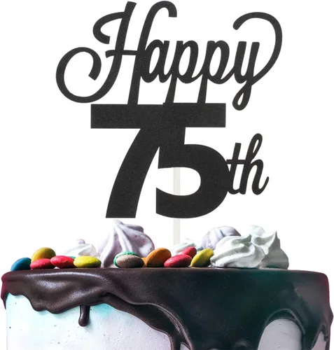 Miniatura 75 de LINGTEER - Decoración para pastel con texto "Happy Birthday 100", color negro