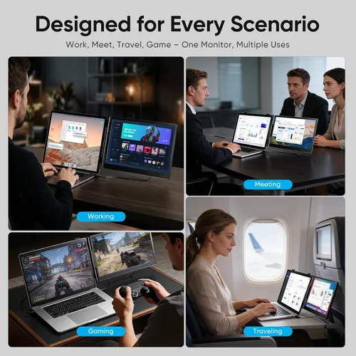 Miniatura 7 de Extensor de pantalla para laptop, monitor de pantalla dual FHD 1080P de 14 pulgadas para portátil, monitor portátil ultraligero con USB-C/HDMI, Plug