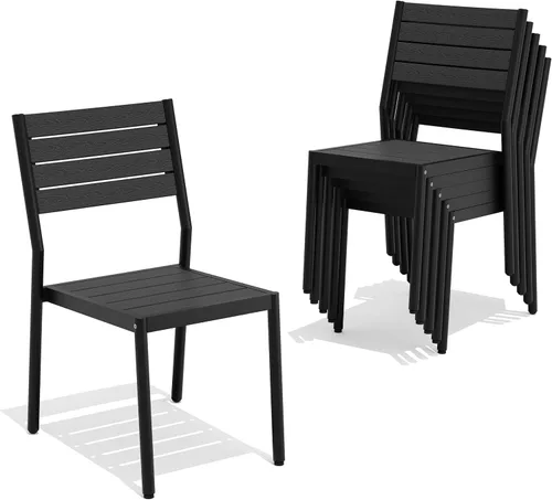 Miniatura 12 de Pellebant Juego de 2 sillas de comedor apilables para exteriores, sillas de patio de aluminio con brazos, para todo tipo de clima, para jardín, Negro