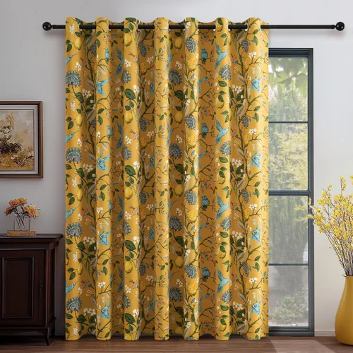 Miniatura 25 de Topfinel Cortinas beige para cocina, 36 pulgadas de largo, diseño botánico floral, colibrí, con ojales, oscurecimiento de habitación, media ventana