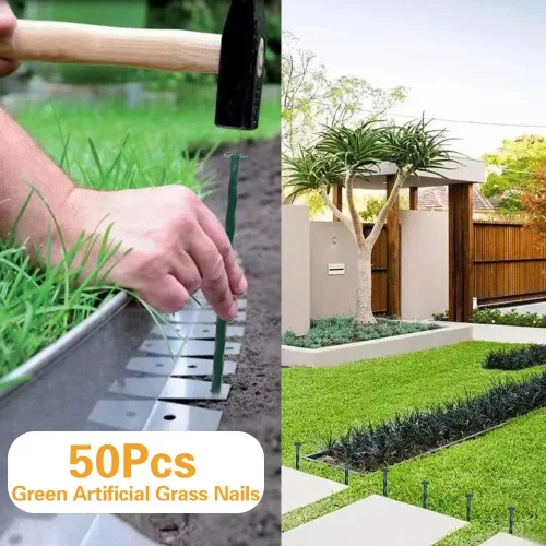 Miniatura 3 de Bakulyor Paquete de 100 estacas de metal para paisaje, picos de césped artificial de 6 pulgadas, clavos grandes de paisajismo de calibre 6, grapas
