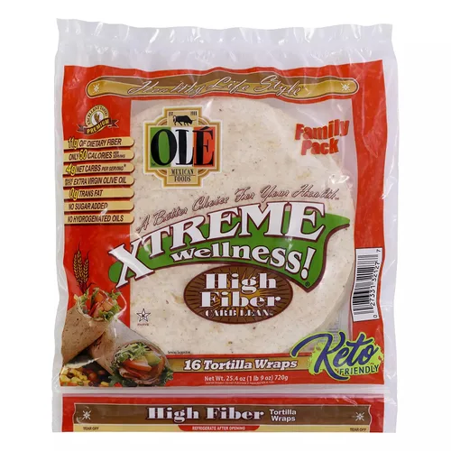 Ole Mexican Foods Xtreme Wellness - Alto contenido de fibra y bajo en carbohidratos apto para dieta cetogénica, 16 envolturas de tortilla (paquete