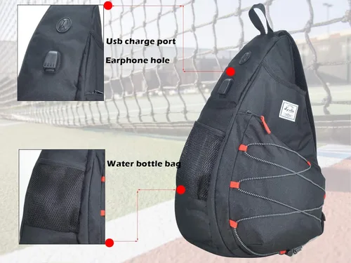 Miniatura 3 de d'yallee Bolsa de tenis para hombres y mujeres, racquetball, pickleball paddle squash, bolsa cruzada deportiva para adultos con puerto de carga USB