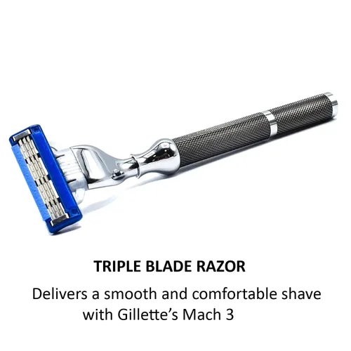Miniatura 6 de Parker - Maquinilla de afeitar de metal 42M en gris grafito, compatible con 3 cuchillas Mach - Acepta todos los repuestos de cartuchos Gillette®