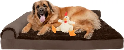 Miniatura 15 de Furhaven - Cama ortopédica de espuma para perros, de piel sintética y gamuza, en forma de L, en dos tonos estilo caja de huevos, color gris piedra