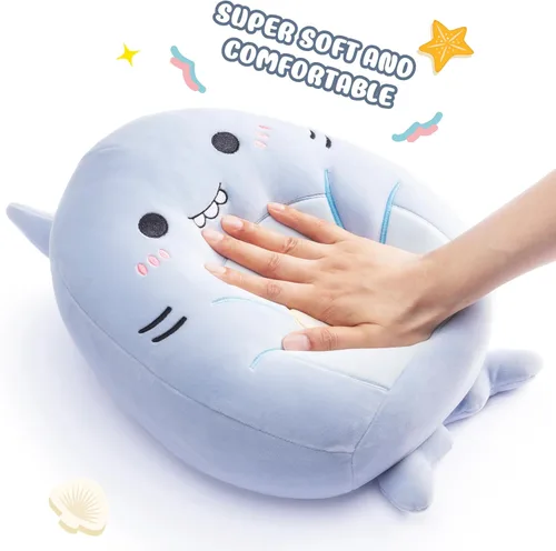 Miniatura 4 de Almohada grande de peluche de tiburón de juguete, tamaño grande, lindo y suave de 14 pulgadas, almohada Kawaii para abrazar, regalo para niños