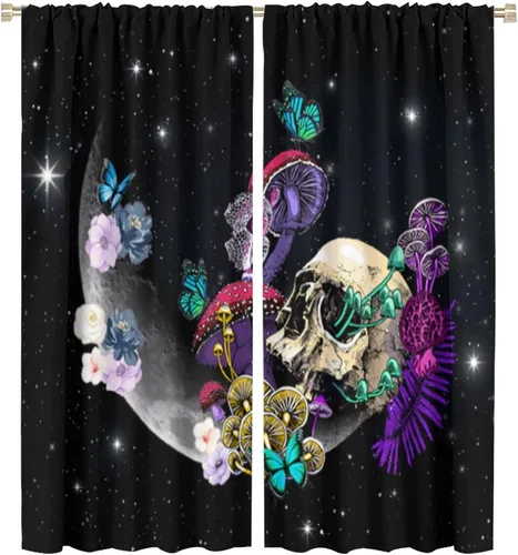 Miniatura 12 de Cortinas góticas de bosque de cuervos, para Halloween, espeluznante, negro, cuervo negro, alas oscuras, suspenso, con bolsillo para barra, cortinas