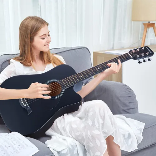 Miniatura 6 de Guitarra acústica negra de 38 pulgadas, kit para principiantes de guitarra acústica para adultos, juego de iniciación con bolsa acolchada, correa