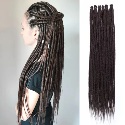 Miniatura 33 de Leeven Extensiones de rastas grises de 40 hebras de 18 pulgadas con terminación única hechas a mano, extensiones de rastas suaves de 0.6 cm