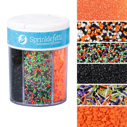 Sweets Indeed Tarro de 6 celdas de Halloween - 6 compartimentos variados para espolvorear | Decoraciones comestibles para pasteles para cupcakes,