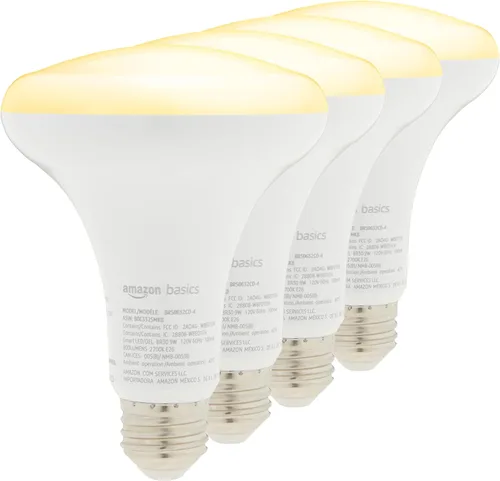 Miniatura 9 de Bombilla LED inteligente BR30, Amazon Basics, blanco suave regulable (2700K), 9W (equivalente a 60W), 800 lm, funciona solo con Alexa, Wi-Fi de 2,4