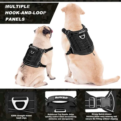 Miniatura 4 de Arnés BARKBAY táctico para perro grande, arnés tipo chaleco para perro pesado, para servicio militar, chaleco MOLLE para perro de trabajo