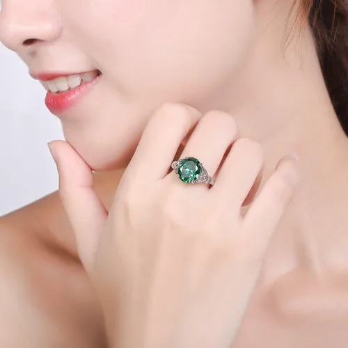 Miniatura 2 de Merthus Anillo de plata de ley 925 con forma ovalada de esmeralda de imitación de plata de ley 925 Claddagh Cross Infinity Celta Irish Trinity Knot