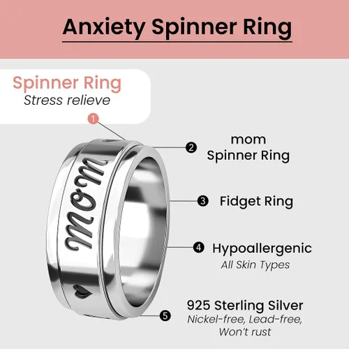Miniatura 3 de Shop LC - Anillo giratorio de plata de ley 925, bohemio, hecho a mano, joyería única para hombres y mujeres, anillo para aliviar la ansiedad