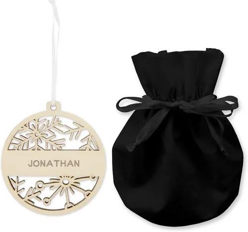 Miniatura 4 de Weddingstar Adorno personalizable para árbol de Navidad con copo de nieve de madera grabado, apellido