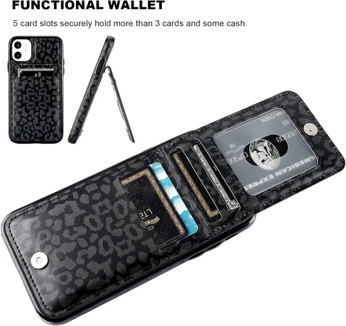 Miniatura 4 de Vaburs Funda compatible con iPhone 11 con tarjetero de crédito, diseño de guepardo de leopardo negro, cierre magnético de piel sintética de primera