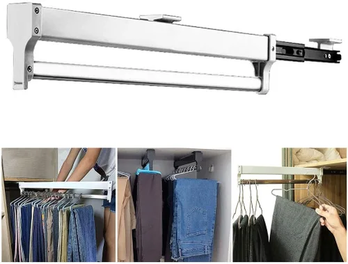 Tire hacia fuera de la percha de la ropa, barra extensible del armario, carril ajustable de la ropa del guardarropa, estante organizador del armario