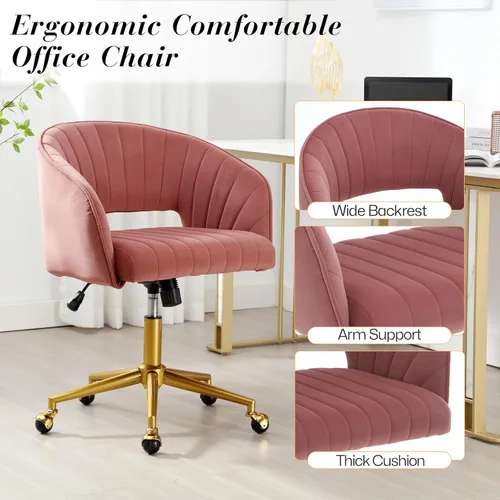 Miniatura 5 de Silla de escritorio giratoria para oficina en casa, moderna silla de escritorio de terciopelo, sillón de altura ajustable con base dorada, silla