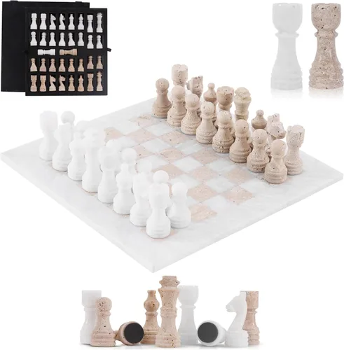 Miniatura 8 de Juego de ajedrez de mármol para adultos de 12 pulgadas, hecho a mano, juegos de ajedrez negro y travertino con caja de almacenamiento, juego