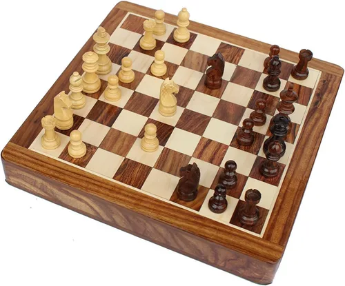 Miniatura 5 de Juego de mesa de ajedrez de madera con piezas magnéticas (12 x 12 pulgadas, no plegable con cajón)